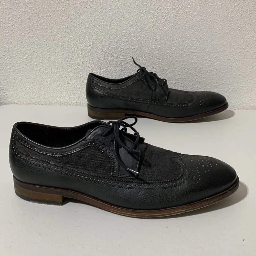 John Varvatos USA Black Leather & Canvas‎ Wing Tip Shoe Sz 11.5